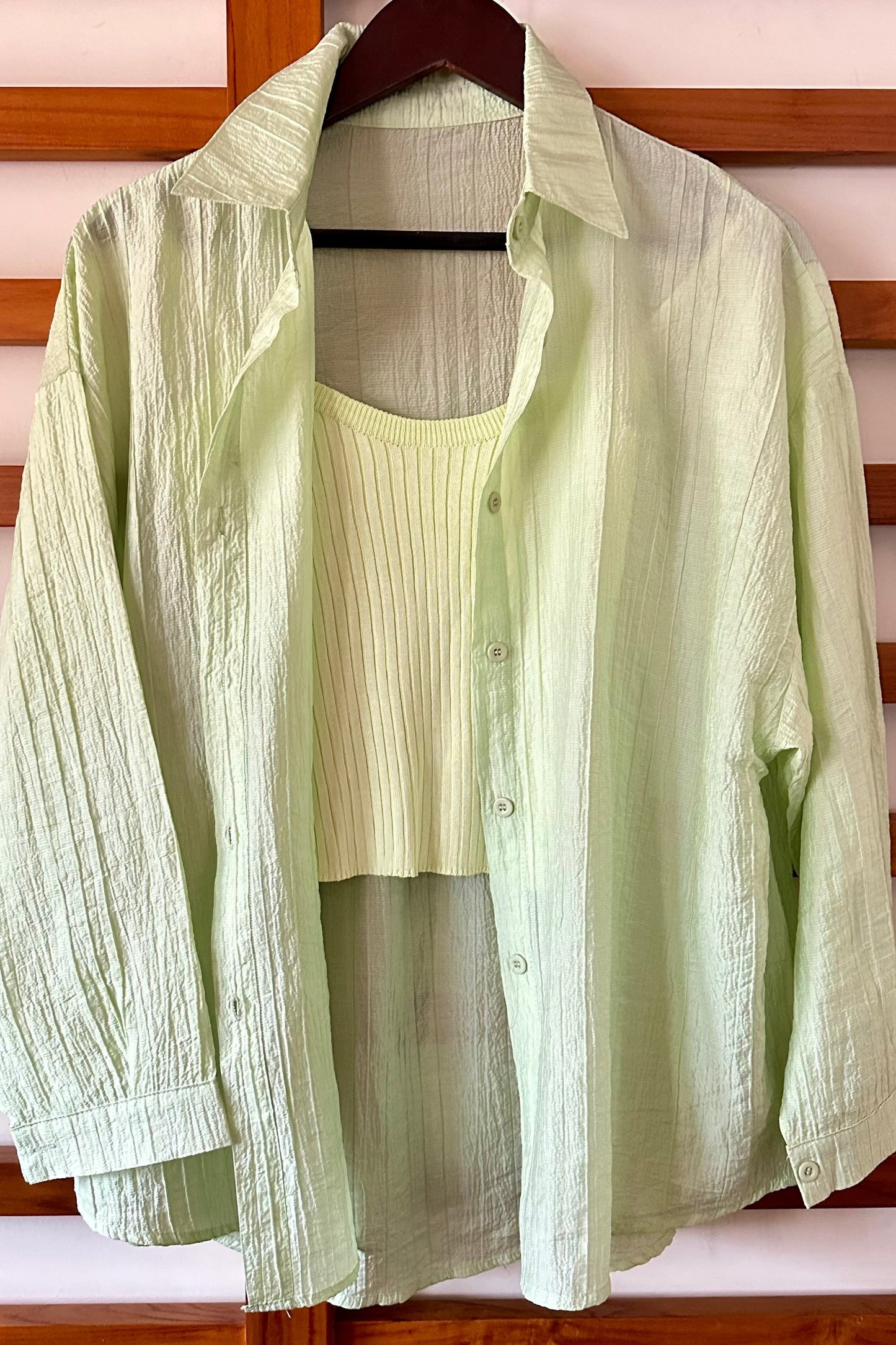 Co-ord Shirt set with ribbed inner Spaghetti