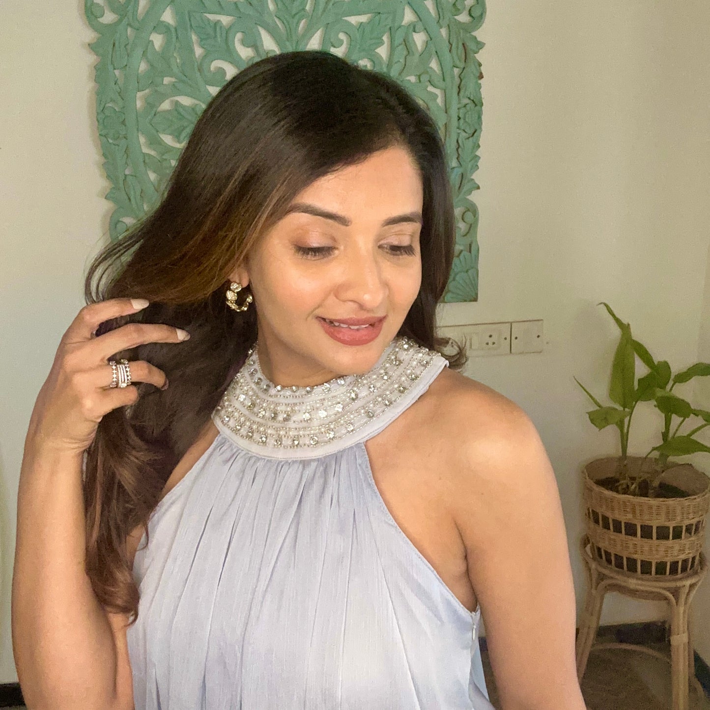 Light Blue Rhinestone Embellished Dress