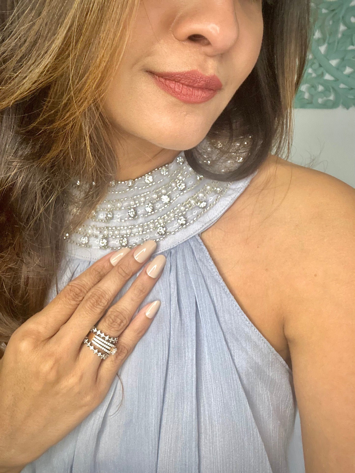 Light Blue Rhinestone Embellished Dress
