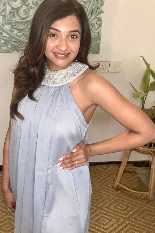 Light Blue Rhinestone Embellished Dress