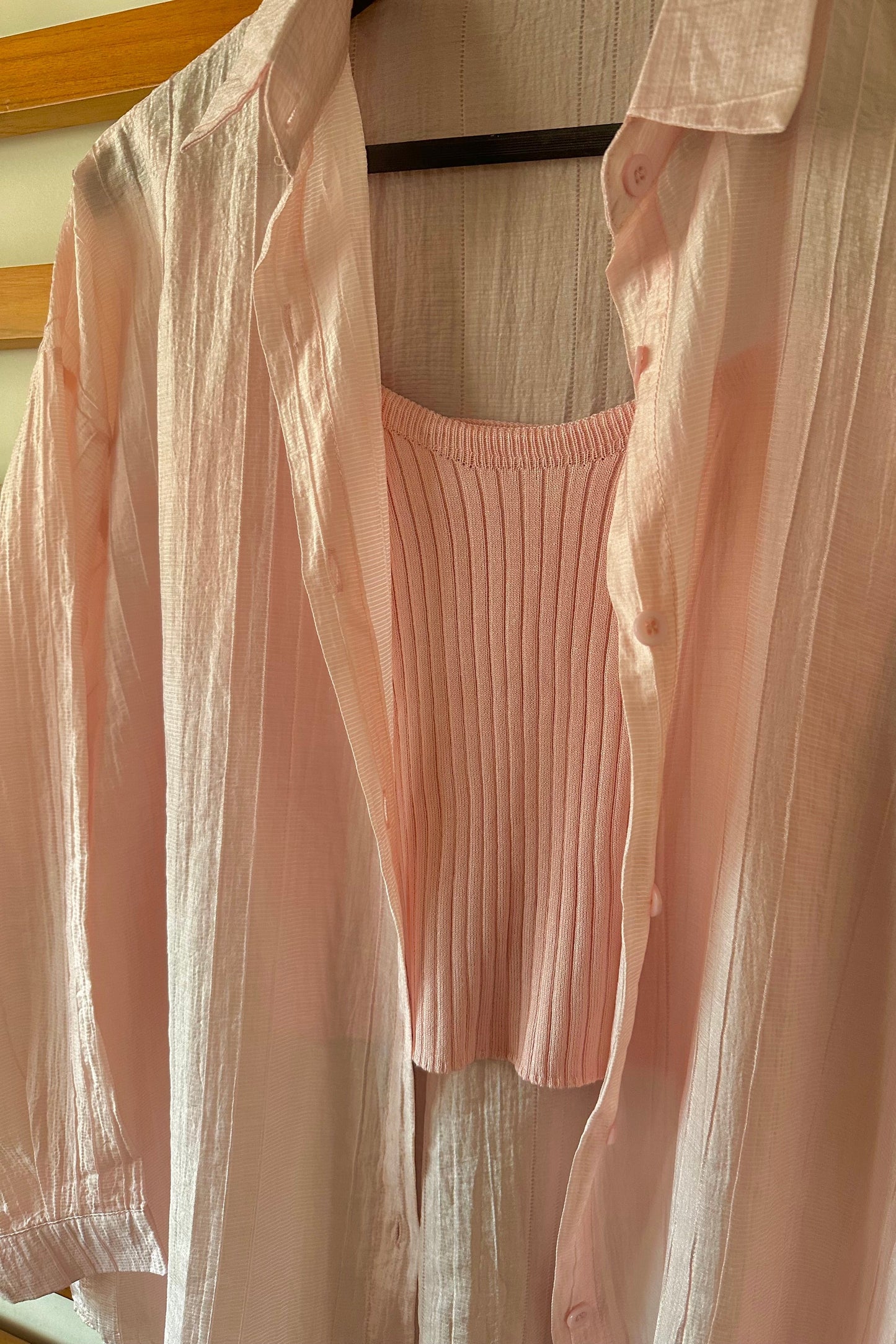 Co-ord Shirt set with ribbed inner Spaghetti