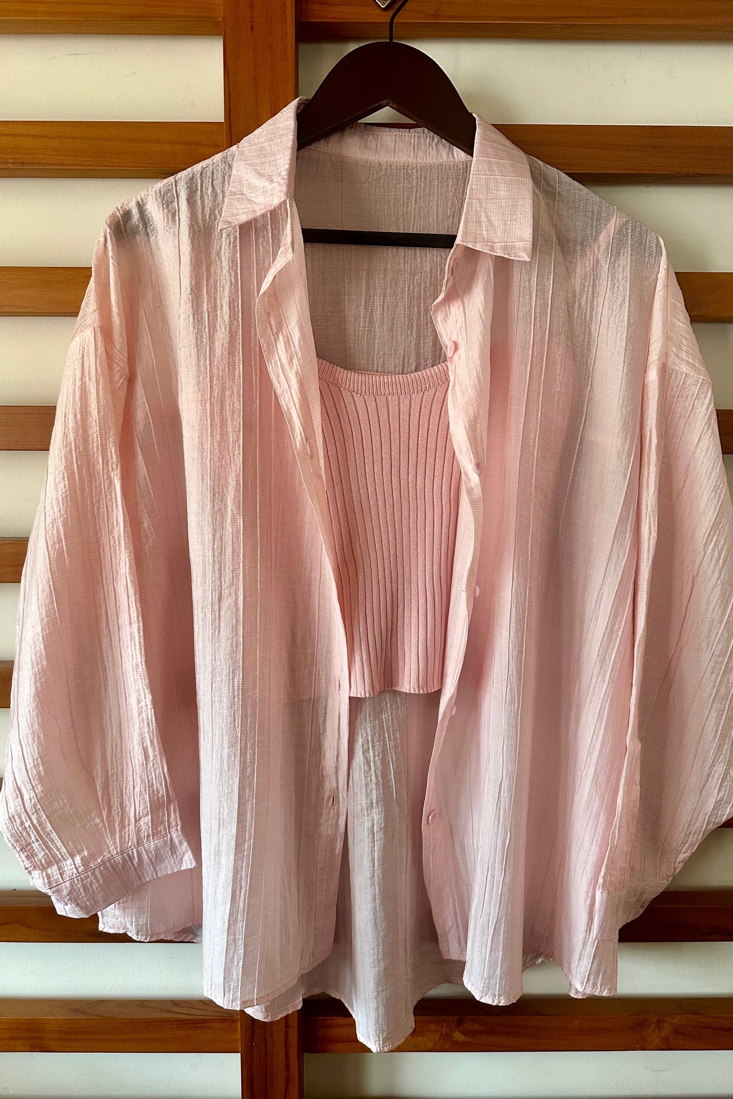Co-ord Shirt set with ribbed inner Spaghetti