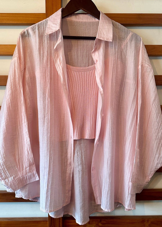 Co-ord Shirt set with ribbed inner Spaghetti