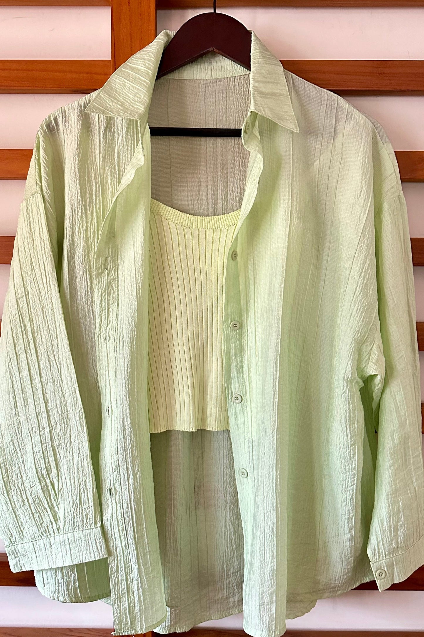 Co-ord Shirt set with ribbed inner Spaghetti